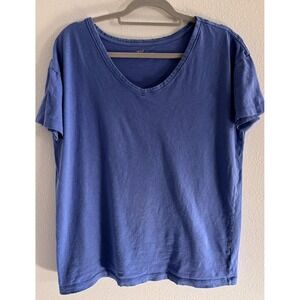 Aerie Shirt Women SM Blue Soft V Neck Distressed Oversized Boho Lounge Sporty